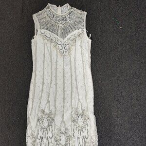 Adrianna Papell Women's Mock Neck Cocktail Size 6 Ivory Beaded      P#118@CMK